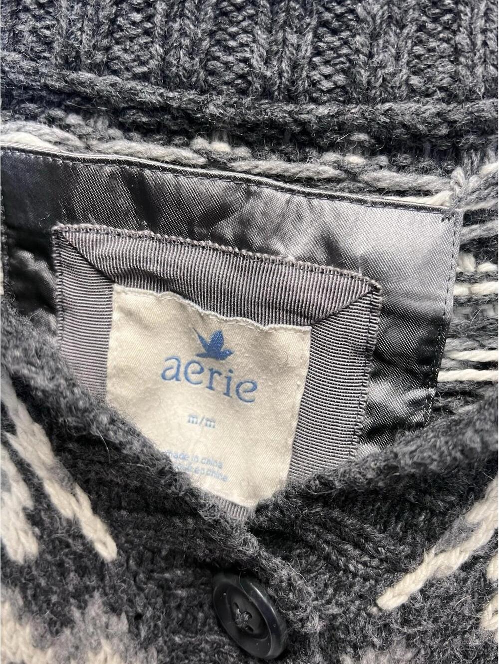 Aerie Womens Nordic Fisherman Cardigan Sweater Knit Grandpa Vintage Winter MED - Picture 9 of 9